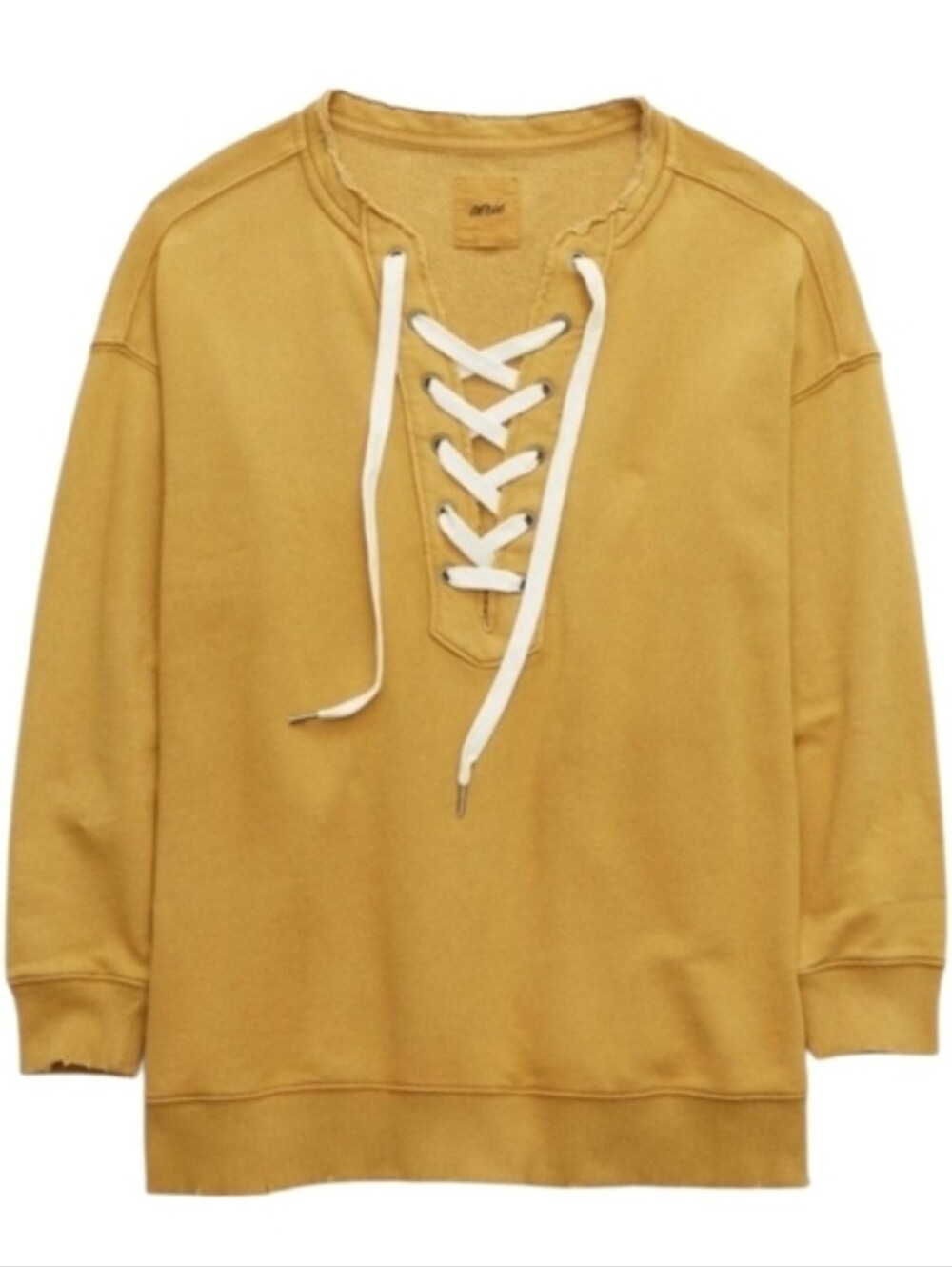 Aerie Good Vibes Sweatshirt Lace Up Oversized Pullover Yellow Gold Size Medium